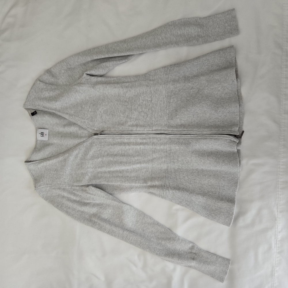 Gray Zip-Up Poplin Cardigan